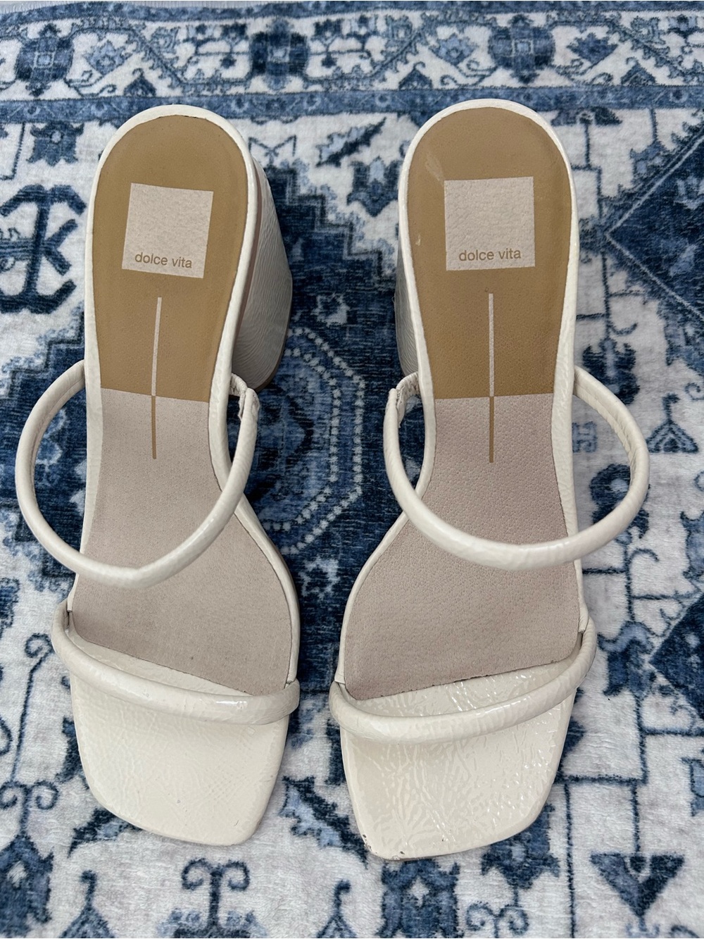 Dolce Vita White Double-Strap Square Toe Block Heels